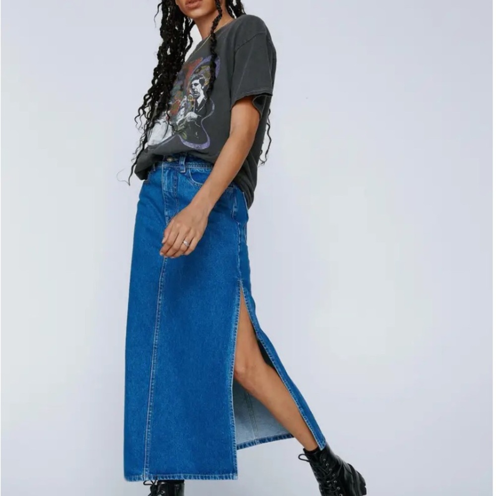 Nasty Gal Side Slit Denim Maxi Skirt - Blue